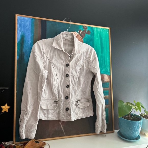 Sandwhich Stylish Boho Pinstripe White Jean Jacket 36 - Picture 2 of 16